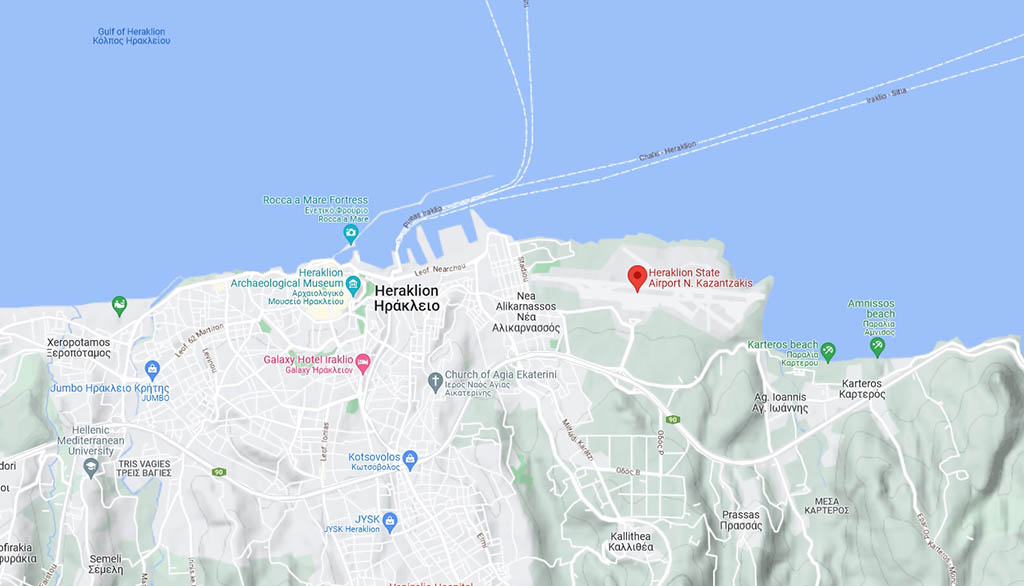 mapa mezinárodního letiště Heraklion - Kréta Řecko